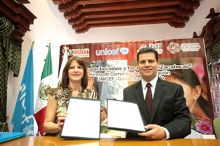 FIRMAN CONVENIO DE COLABORACION POR LOS DERECHOS DE LOS NIÑOS EL GOBIERNO DE ZACATECAS Y UNICEF