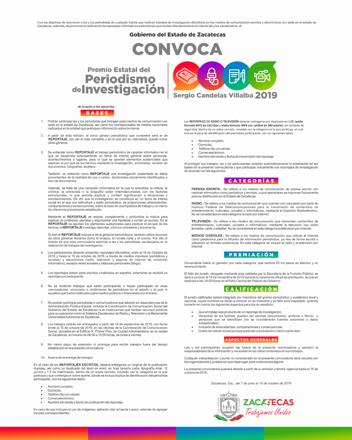 INVITA GOBIERNO DE ZACATECAS A PARTICIPAR EN PREMIO ESTATAL DE PERIODISMO DE INVESTIGACIÓN