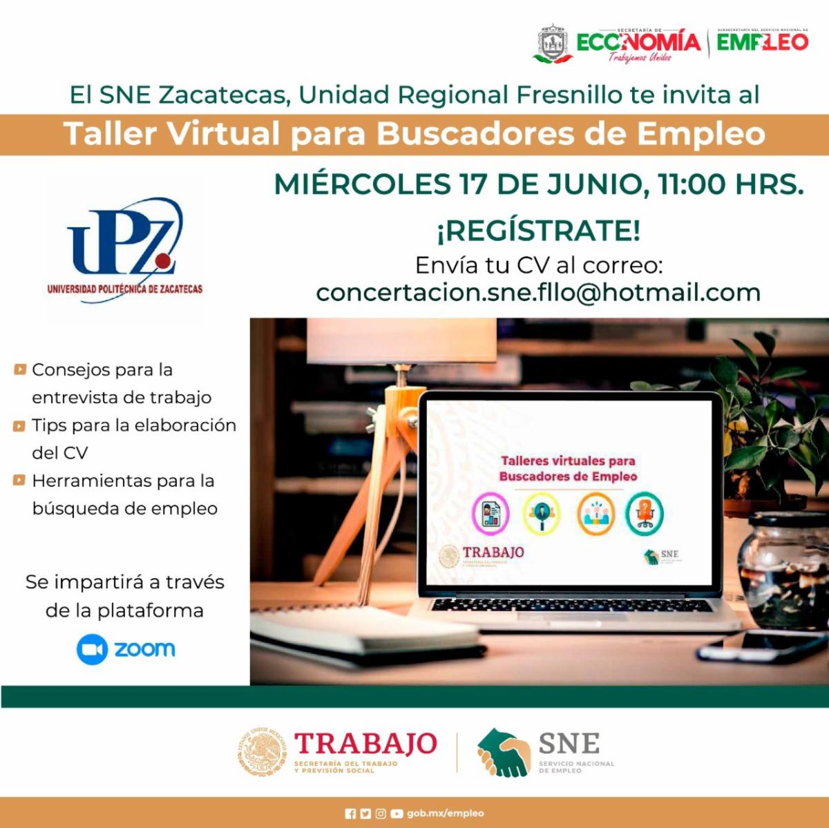 LLEVA GOBIERNO DEL ESTADO TALLER VIRTUAL PARA BUSCADORES DE EMPLEO A FRESNILLENSES