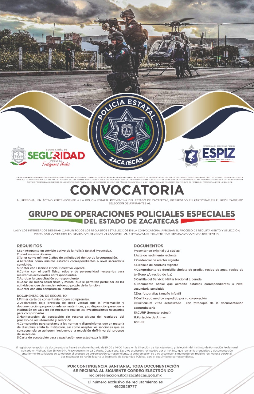 LANZA SSP CONVOCATORIA PARA UNIRSE A GRUPO DE OPERACIONES POLICIALES ESPECIALES