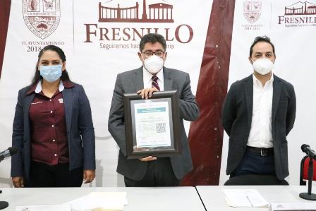 RECIBE AYUNTAMIENTO DE FRESNILLO EL DISTINTIVO DE SEGURIDAD SANITARIA