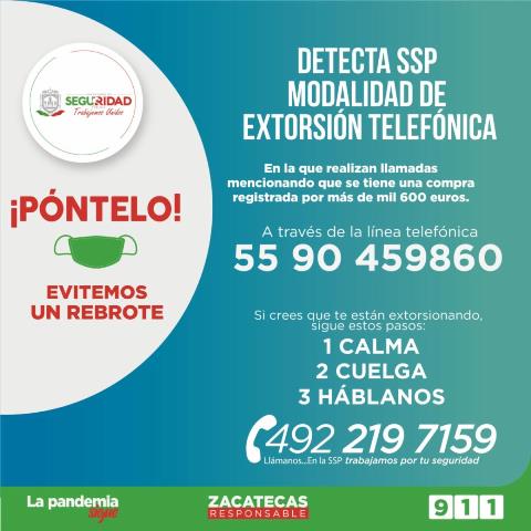ALERTA SSP MODALIDAD DE EXTORSIÓN TELEFÓNICA DE SUPUESTAS COMPRAS EN EUROS