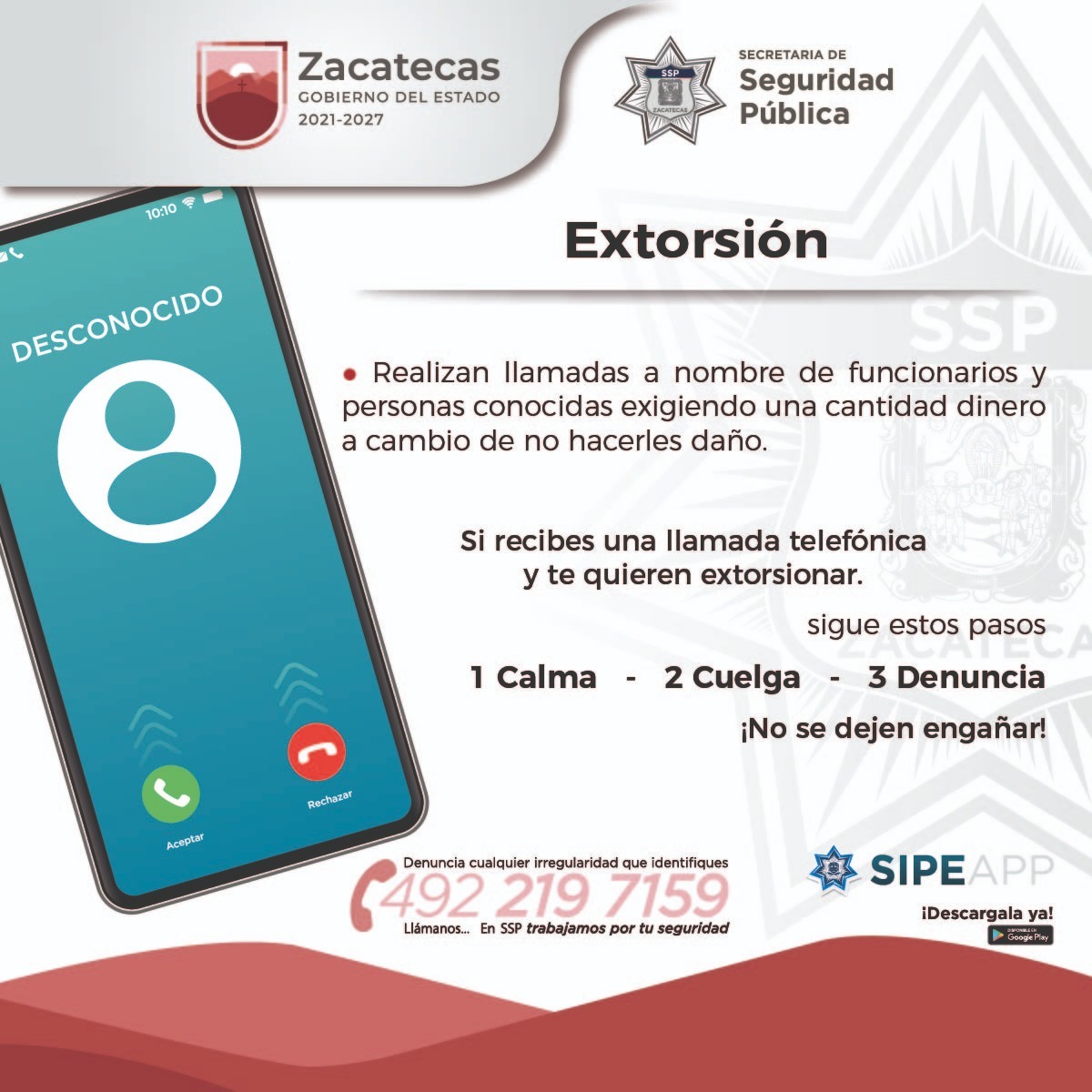 Alerta Mesa Estatal de Construcción de Paz y Seguridad sobre modalidad de extorsión telefónica