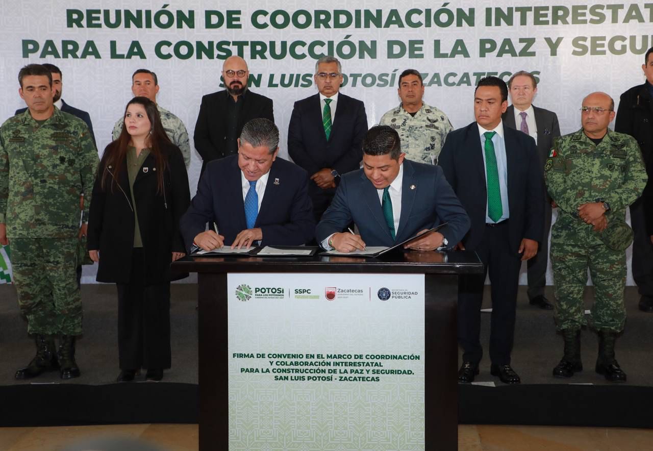 Firman Gobernadores David Monreal y Ricardo Gallardo convenio en materia de seguridad entre Zacatecas y San Luis Potosí